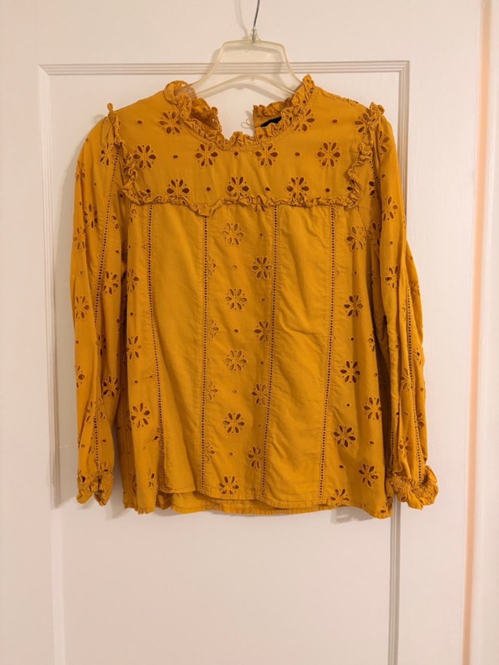 J.Crew Mustard Eyelet Long-Sleeve Women's Top